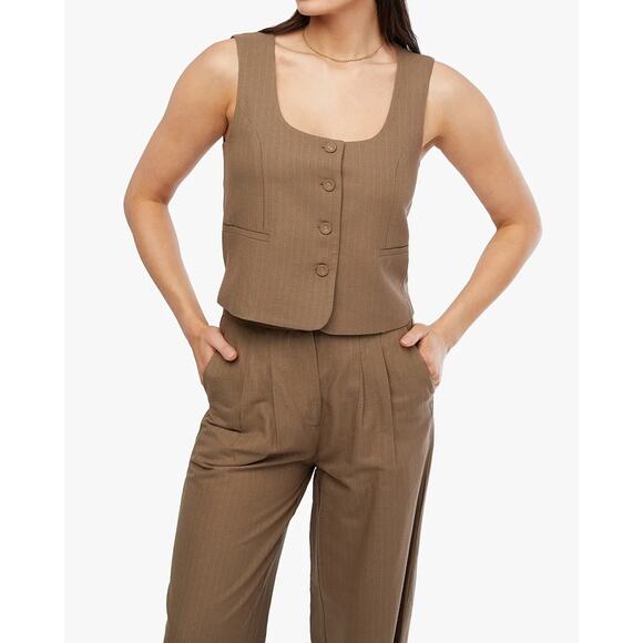 WeWoreWhat Brown Pinstriped Tailored Formal Vest Top Career Trouser Pants Set 4 - Picture 3 of 10